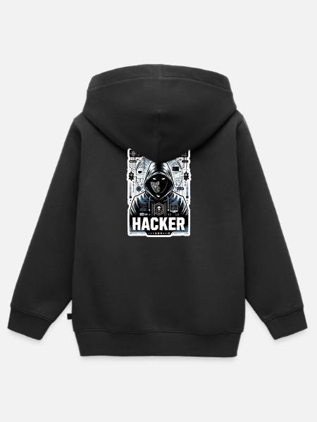 Hacker - Illustration - Kinder Premium Organic Zip Hoodie - Schwarz