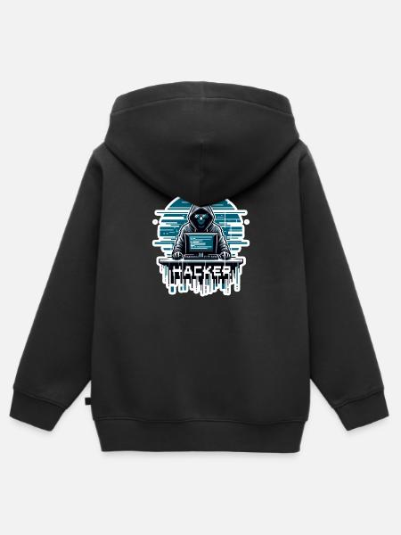 Hacker - Illustration - Kinder Premium Organic Zip Hoodie - Schwarz