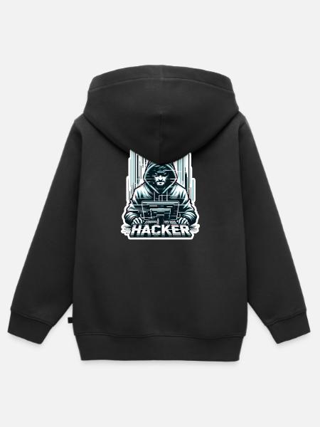 Hacker - Illustration - Kinder Premium Organic Zip Hoodie - Schwarz