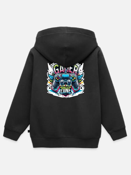 Gamer Zone - Controller Illustration - Kinder Premium Organic Zip Hoodie - Schwarz