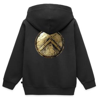 Bouclier standard spartiate en bronze Grèce antique - Sweat Premium à capuche zippé enfant bio - noir - Dos - AI Model Kid Male (0cm)