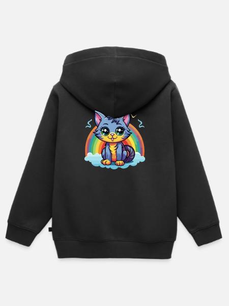 Lebendiges Regenbogenkätzchen-Kunstwerk - Kinder Premium Organic Zip Hoodie - Schwarz