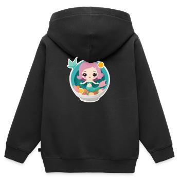 Sirène mignonne dans un bol de nourriture - Sweat Premium à capuche zippé enfant bio - noir - Dos - AI Model Kid Male (0cm)