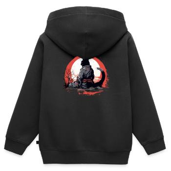 Samurai cat - Kids Premium Organic Zip-up Hoodie - black - Back - AI Model Kid Male (0cm)