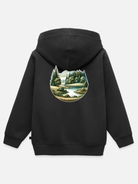 Landschaft - Illustration - Kinder Premium Organic Zip Hoodie - Schwarz