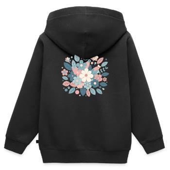 Composition floral couleur pastel - Sweat Premium à capuche zippé enfant bio - noir - Dos - AI Model Kid Male (0cm)