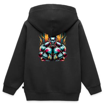 Intensives Muskeltraining: Powerlifting-Portrait - Kinder Premium Organic Zip Hoodie - Schwarz - Hinten - AI Model Kid Male (0cm)