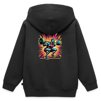 Explosion de puissance : les haltérophiles en action - Sweat Premium à capuche zippé enfant bio - noir - Dos - AI Model Kid Male (0cm)