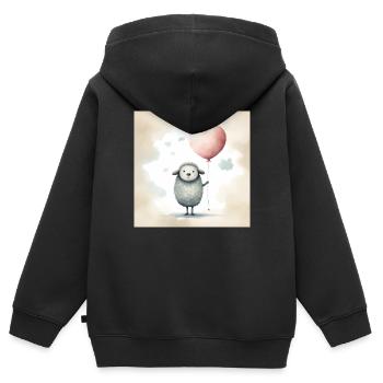 Niedliches Schaf-Clipart mit Herzballon - Kinder Premium Organic Zip Hoodie - Schwarz - Hinten - AI Model Kid Male (0cm)