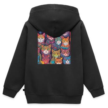 Chats colorés - Sweat Premium à capuche zippé enfant bio - noir - Dos - AI Model Kid Male (0cm)