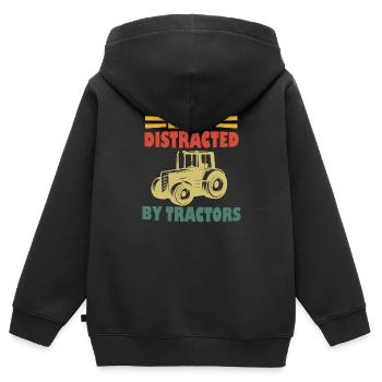 Leicht von Traktoren abgelenkt - Kinder Premium Organic Zip Hoodie - Schwarz - Hinten - AI Model Kid Male (0cm)