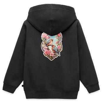 Zwei Turteltauben sitzen auf einem herzförmigen As - Kinder Premium Organic Zip Hoodie - Schwarz - Hinten - AI Model Kid Male (0cm)