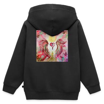 Herzengel Wirkmacht - Kinder Premium Organic Zip Hoodie - Schwarz - Hinten - AI Model Kid Male (0cm)