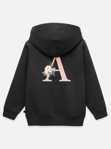 A Monogramm , Floral, Boho - Kinder Premium Organic Zip Hoodie - Schwarz