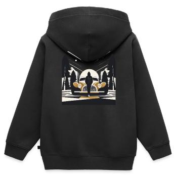 Art-déco-Kapuzenfigur und Auto - Kinder Premium Organic Zip Hoodie - Schwarz - Hinten - AI Model Kid Male (0cm)