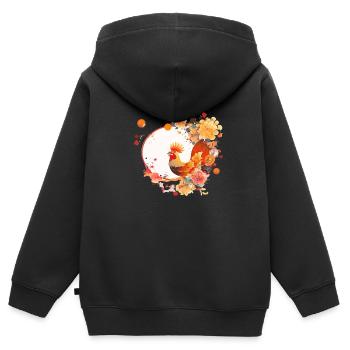 Chinesischer Neujahrshahn - Kinder Premium Organic Zip Hoodie - Schwarz - Hinten - AI Model Kid Male (0cm)