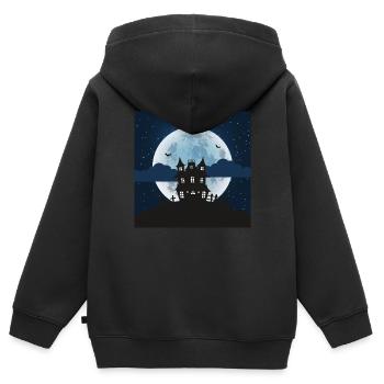 Maison hantée avec pleine lune rougeoyante - Sweat Premium à capuche zippé enfant bio - noir - Dos - AI Model Kid Male (0cm)