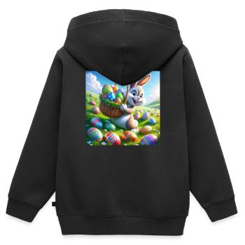 ein fröhlicher osterhase auf einer grüner Wiese - Kinder Premium Organic Zip Hoodie - Schwarz - Hinten - AI Model Kid Male (0cm)