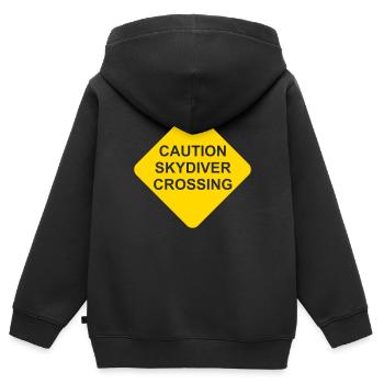 Attention Parachutiste Crossing Shield transparent - Sweat Premium à capuche zippé enfant bio - noir - Dos - AI Model Kid Male (0cm)