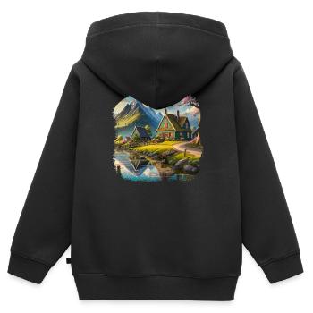 Schönes Dorf in den Bergen - Kinder Premium Organic Zip Hoodie - Schwarz - Hinten - AI Model Kid Male (0cm)