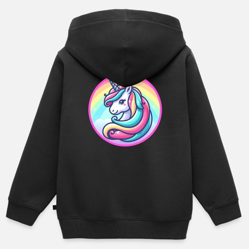 Licorne - Sweat Premium à capuche zippé enfant bio - noir
