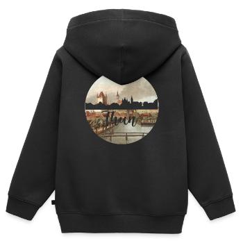 thun,skyline,retro, scherenschnitt,blau,schweiz - Kinder Premium Organic Zip Hoodie - Schwarz - Hinten - AI Model Kid Male (0cm)
