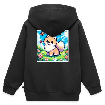 Pixel Pom - Sweat Premium à capuche zippé enfant bio - noir - Dos - AI Model Kid Male (0cm)