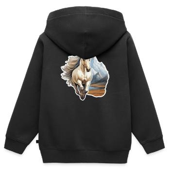 Wildpferd vor einem Gebirge - Kinder Premium Organic Zip Hoodie - Schwarz - Hinten - AI Model Kid Male (0cm)