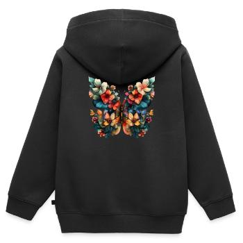 Butterfly Blooms - Kids Premium Organic Zip-up Hoodie - black - Back - AI Model Kid Male (0cm)