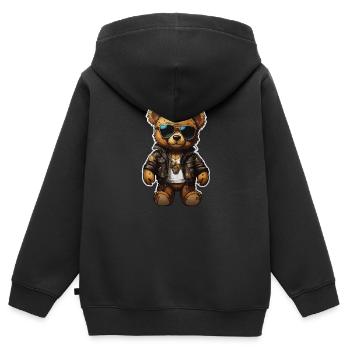Teddybär Rapper Ganster - Kinder Premium Organic Zip Hoodie - Schwarz - Hinten - AI Model Kid Male (0cm)