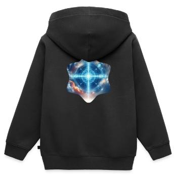 Lueur bleue divine - Sweat Premium à capuche zippé enfant bio - noir - Dos - AI Model Kid Male (0cm)