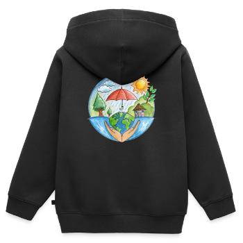 Klimaschutz - Kinder Premium Organic Zip Hoodie - Schwarz - Hinten - AI Model Kid Male (0cm)