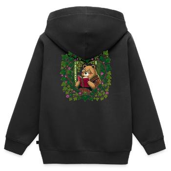 Lesender Braunbär - Kinder Premium Organic Zip Hoodie - Schwarz - Hinten - AI Model Kid Male (0cm)