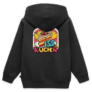 Iss Kuchen - Kinder Premium Organic Zip Hoodie - Schwarz - Hinten - AI Model Kid Male (0cm)