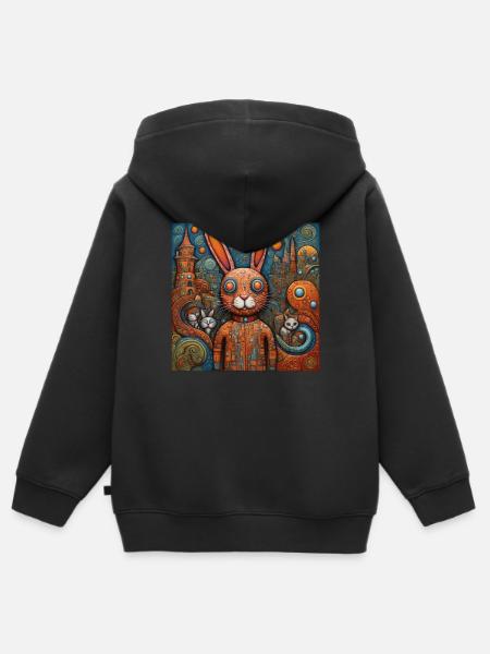 Surreale Pop-Tiere 9 Kaninchen - Kinder Premium Organic Zip Hoodie - Schwarz