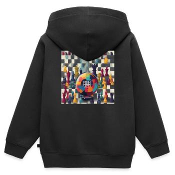 Weltschachbrett: Strategie und Einheit zelebrieren - Kinder Premium Organic Zip Hoodie - Schwarz - Hinten - AI Model Kid Male (0cm)