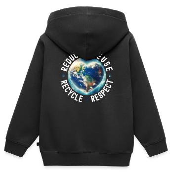 Jour de la Terre, Journée de l’environnement, Réduire, Réutiliser, Recycler - Sweat Premium à capuche zippé enfant bio - noir - Dos - AI Model Kid Male (0cm)