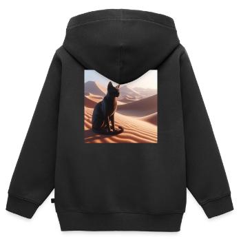 Eine echte Katze in der Wüste 1 - Kinder Premium Organic Zip Hoodie - Schwarz - Hinten - AI Model Kid Male (0cm)