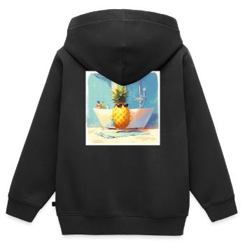 Drôle d’ananas prend une douche - Sweat Premium à capuche zippé enfant bio - noir - Dos - AI Model Kid Male (0cm)