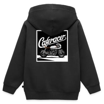 Caferacer noir et blanc - Sweat Premium à capuche zippé enfant bio - noir - Dos - AI Model Kid Male (0cm)