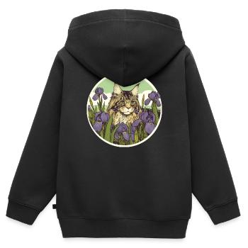 Braun getigerte Katze Iris - Kinder Premium Organic Zip Hoodie - Schwarz - Hinten - AI Model Kid Male (0cm)
