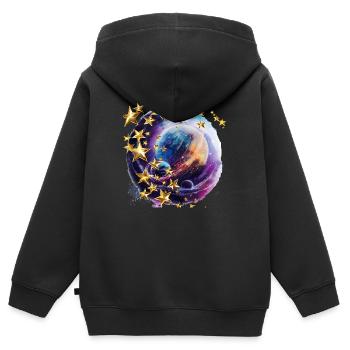 Funkelnde Sterne in der Dunkelheit - Kinder Premium Organic Zip Hoodie - Schwarz - Hinten - AI Model Kid Male (0cm)