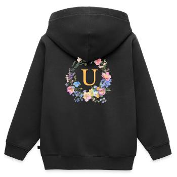U Monogramm Floral, Blumenkranz, personalisierbar - Kinder Premium Organic Zip Hoodie - Schwarz - Hinten - AI Model Kid Male (0cm)