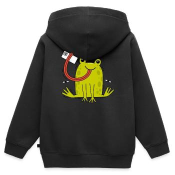Frosch und Selfie - Kinder Premium Organic Zip Hoodie - Schwarz - Hinten - AI Model Kid Male (0cm)