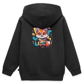 freundlicher Kinderfuchs - Kinder Premium Organic Zip Hoodie - Schwarz - Hinten - AI Model Kid Male (0cm)