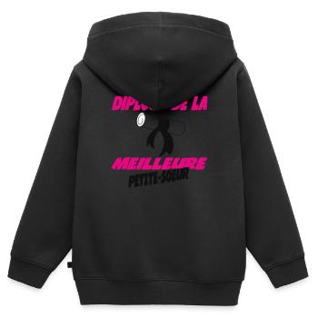 Diplome de la meilleure PETITE SOEUR - Sweat Premium à capuche zippé enfant bio - noir - Dos - AI Model Kid Male (0cm)