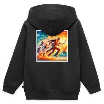 hohe Energie - Kinder Premium Organic Zip Hoodie - Schwarz - Hinten - AI Model Kid Male (0cm)