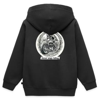 N’arrêtez jamais de rouler - Sweat Premium à capuche zippé enfant bio - noir - Dos - AI Model Kid Male (0cm)