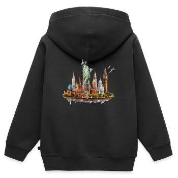 Die Wahrzeichen der Großstädte - Kinder Premium Organic Zip Hoodie - Schwarz - Hinten - AI Model Kid Male (0cm)
