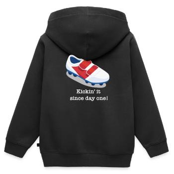 Fußball Fußballschuh lustiger Spruch - Kinder Premium Organic Zip Hoodie - Schwarz - Hinten - AI Model Kid Male (0cm)